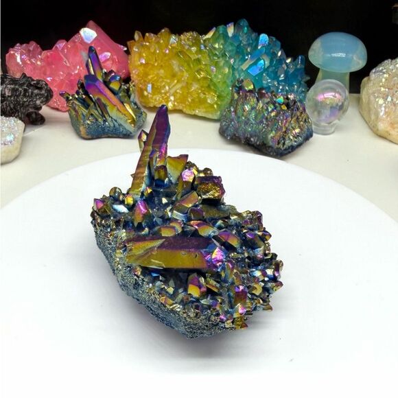 Titanium Aura Quartz Cluster Rainbow Mystic Aurora AB Iridescent Stone - Picture 5 of 7
